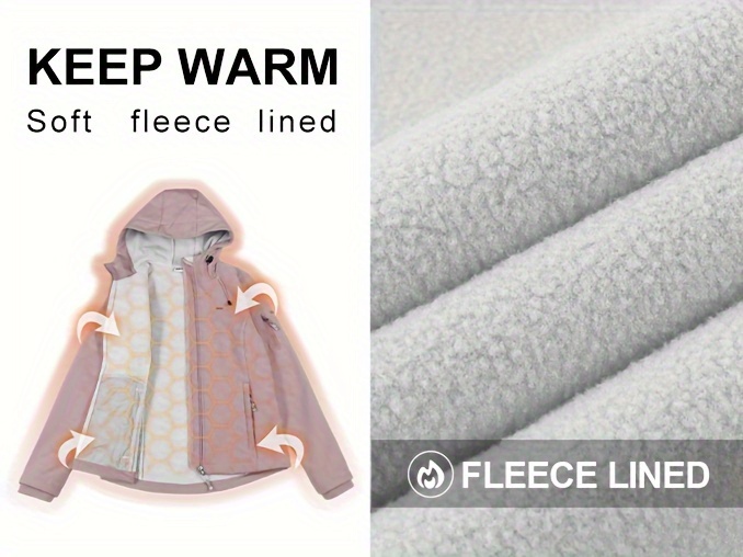 womens softshell jacket casual plush lined warm hooded coat outdoor hiking windbreaker with adjustable hood and drawcord hem for winter fall details 1