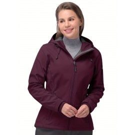 Softshell Jacket for Women, Casual Plush Lined Warm Hooded Windproof Coat with Adjustable Hood and Drawcord Hem for Winter Fall Outdoor Hiking