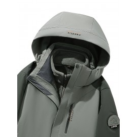 Women's Plus Size Outdoor Sports 3-in-1 Jacket - Hooded Color Block Waterproof Coat For Fall & Winter