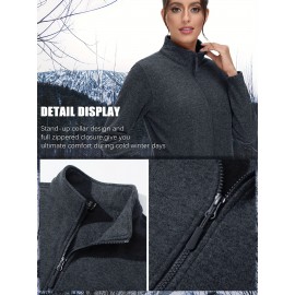 Women's Plus Size Fleece Jacket Full Zip Stand Collar Casual Jacket Autumn And Winter Warm Coat Lightweight Soft Comfort Jacket 2 Zipper Pockets Daily Travel Wear Commute Office To School Home Outdoor Recreation Activities Large Size Fleece Jacket