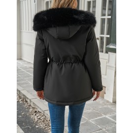 1pc Women'S Plus Size Casual Style Hooded Softshell Jacket, Polyester Fabric, Solid Color, Drawstring Detail, Regular Length, Long Sleeves for Autumn/Winter