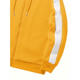 Chic Plus Size Women's Hooded Jacket - Color Block, Zip-Up Outdoor Coat With Drawstring & Pockets For Fall/Winter