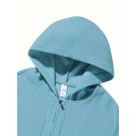 Chic Plus Size Women's Hooded Jacket - Color Block, Zip-Up Outdoor Coat With Drawstring & Pockets For Fall/Winter