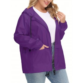 Plus Size Raincoat Women Water Resistant Rain Jacket Packable Outdoor Hooded Windbreaker