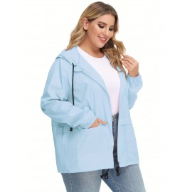 Plus Size Raincoat Women Water Resistant Rain Jacket Packable Outdoor Hooded Windbreaker