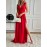 Elegant Surplice Neck A-line Floor Length Formal Dress - Solid Color, Split Thigh, Perfect for Party & Banquet, Women's Clothing, Evening Wear