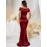 1pc MUXXN Elegant Satin Mermaid Gown for Women - Off the Shoulder Cap Sleeve Bodycon Floor-Length Dress, Solid Color Knit Fabric, All-Season Bodycon for Wedding Bridesmaid