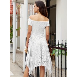 Women's Lace Cocktail Dress Hi-Lo Off Shoulder Bridesmaid Swing Formal Party Dress