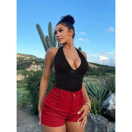 Womens High Waist Cargo Shorts with Flap Pockets - Stylish Vacation Wear for Spring & Summer - Trendy Comfortable Fashion