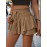 Elegant High-Waisted Solid Color Polyester Shorts with Smocked Waist and Ruffle Detail - All Season Woven Fabric - Women's Casual Chic Bottoms